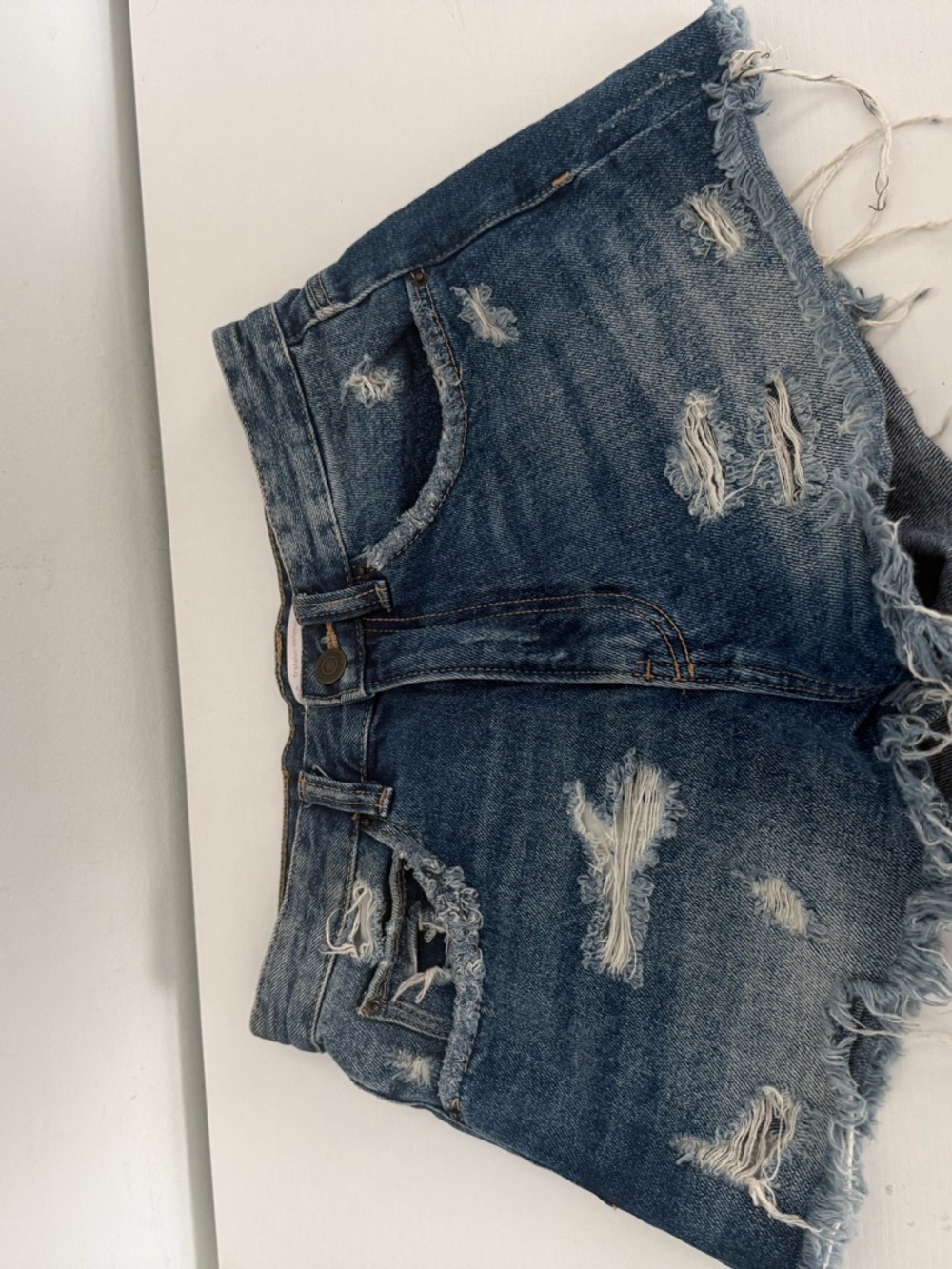 Zara Trafaluc Distressed Denim Shorts Size 6 High Rise Cutoff